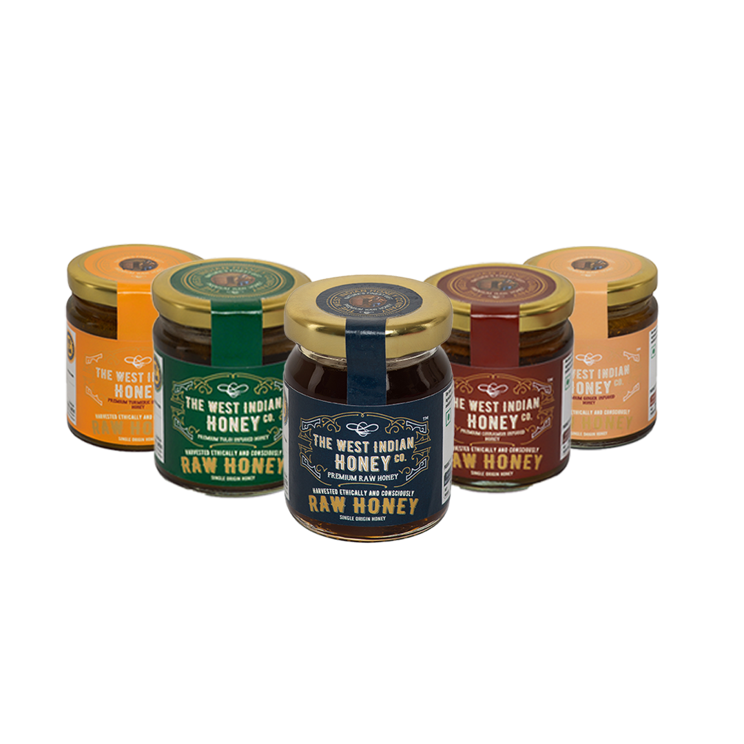 Honey Trial Pack - Premium Raw honey & 4 Infused Collection (75 g Each)