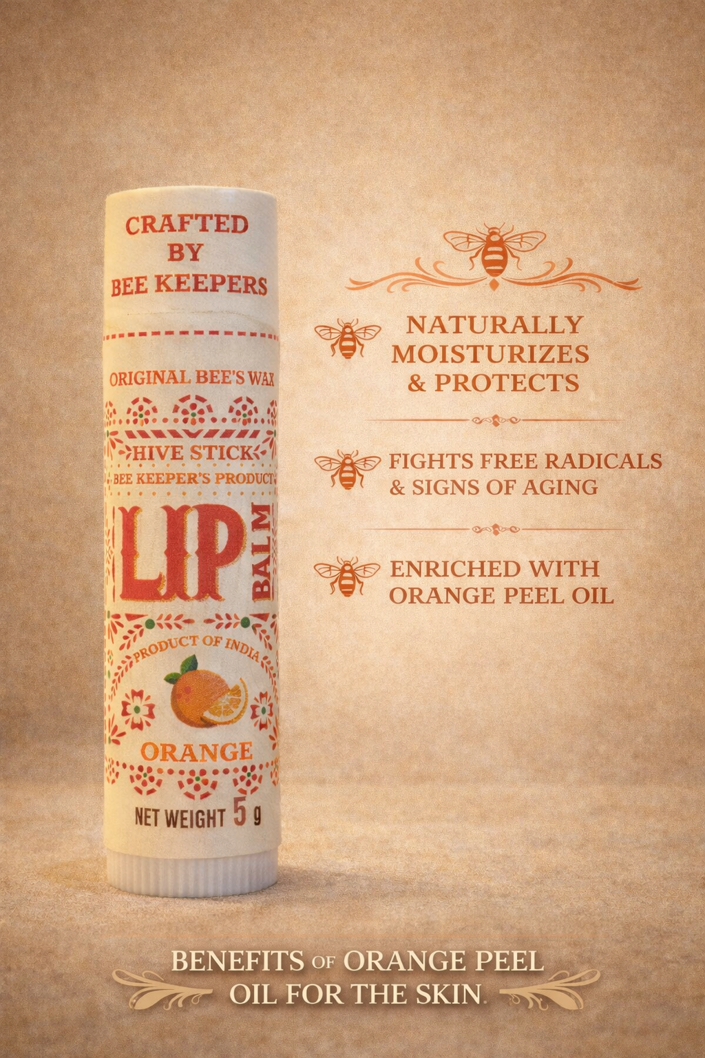 Real Bees Wax Lip Balm - Orange