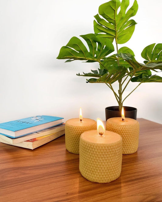Raw beeswax pillar candle
