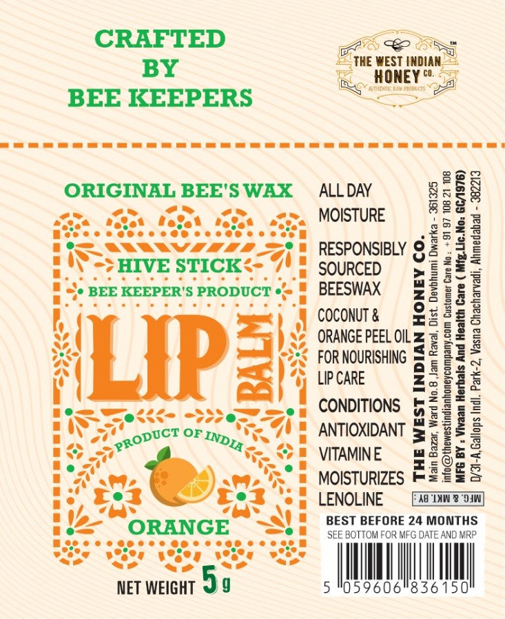Real Bees Wax Lip Balm - Orange