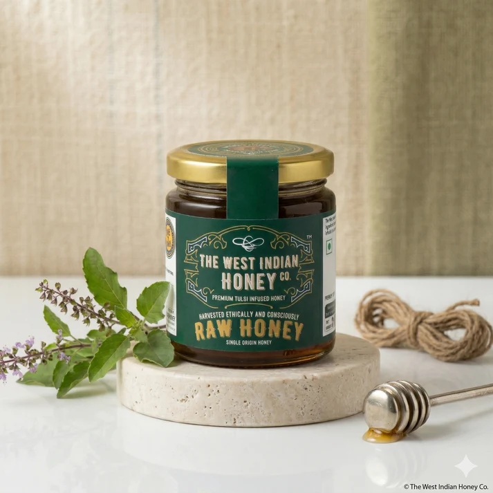 Raw Unprocessed Tulsi Infused Honey - 250 grams