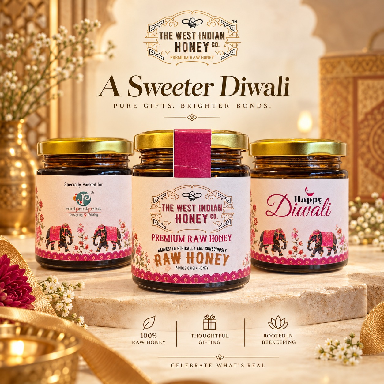 Personalised Festive Raw Honey Jar 250 grams
